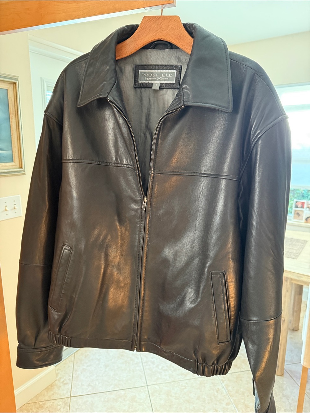 PROSHIELD Men's Black Leather Bomber Jacket
